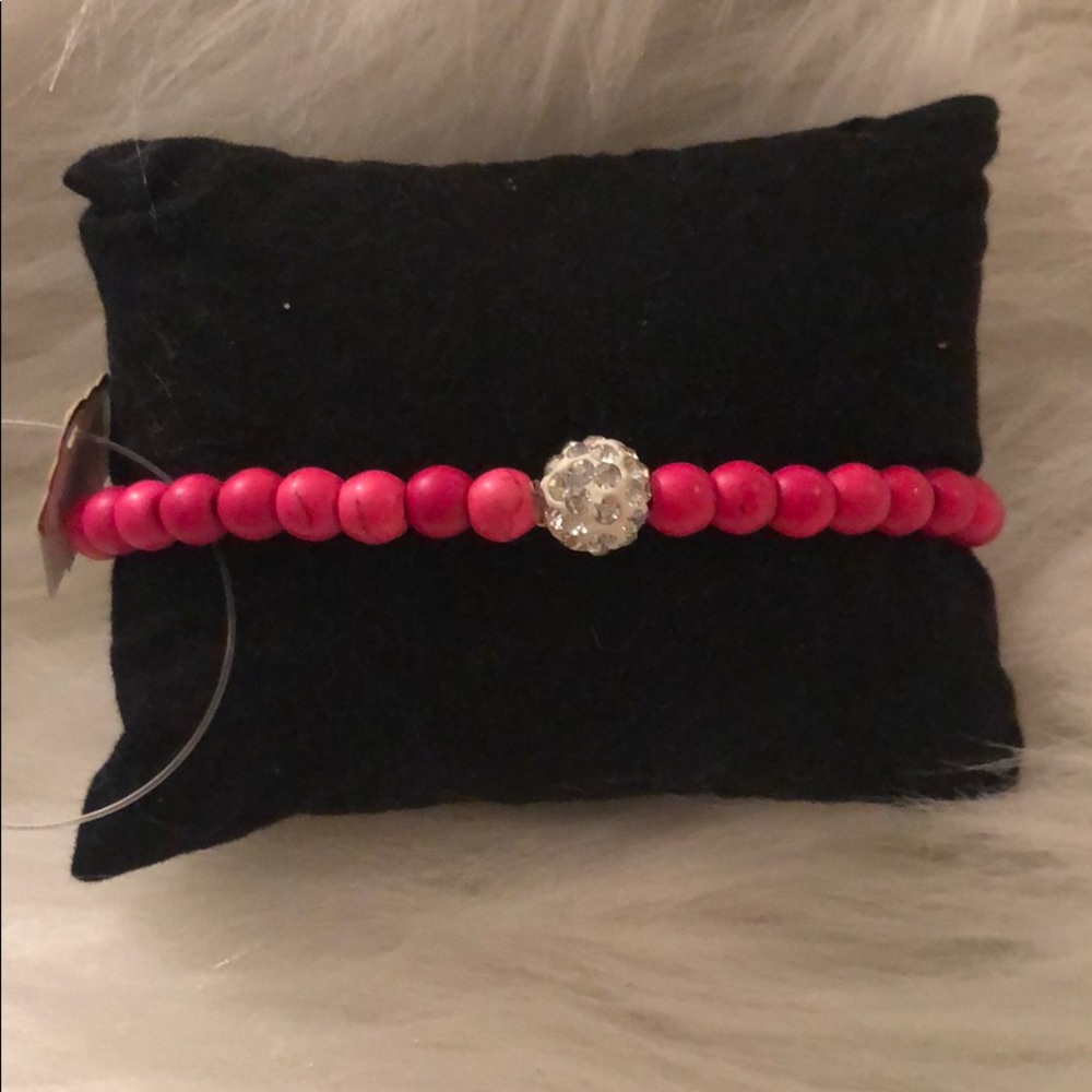 Hot pink rhinestone bead bracelet